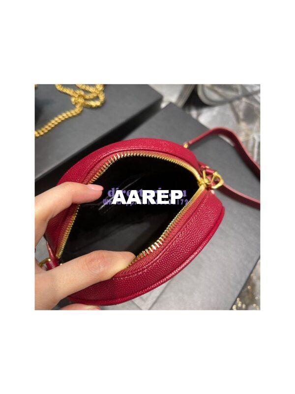 Replica YSL Yves Saint Laurent Vinyle Round Camera Bag In Chevron-quilted Grain De Poudre Embossed Leather 6104361 Red 10
