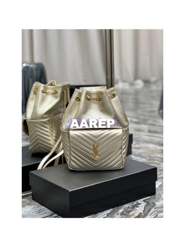 Replica YSL Saint Laurent Joe Backpack In Lamé Leather 672609 Champagne Gold 3