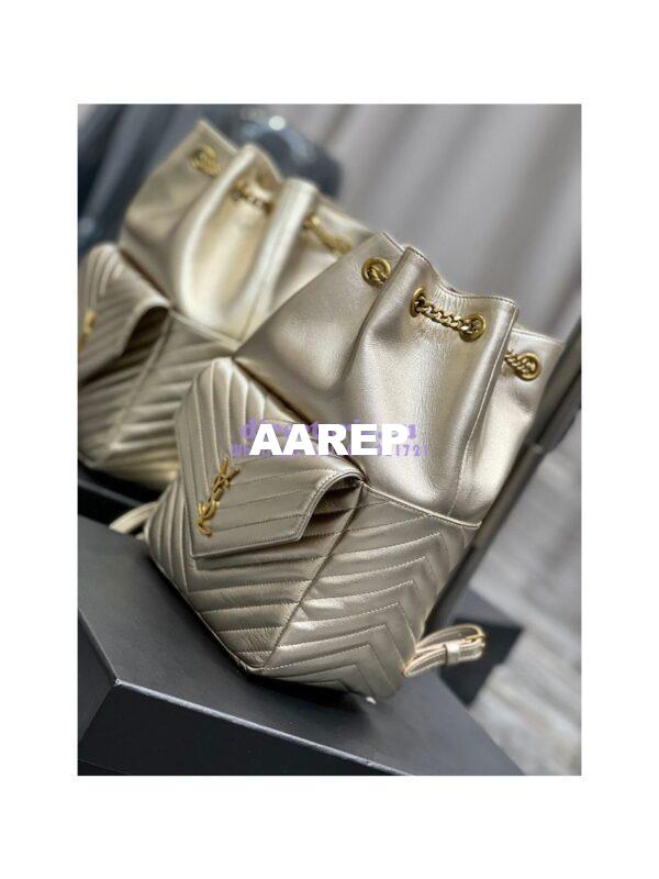 Replica YSL Saint Laurent Joe Backpack In Lamé Leather 672609 Champagne Gold 8