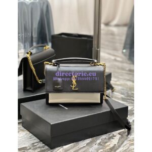 Replica YSL Saint Laurent Medium Sunset Satchel In Smooth Leather 634723 Black Blanc