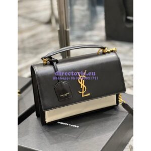 Replica YSL Saint Laurent Medium Sunset Satchel In Smooth Leather 634723 Black Blanc 2