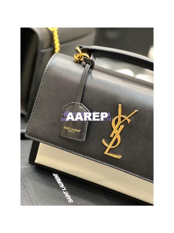Replica YSL Saint Laurent Medium Sunset Satchel In Smooth Leather 634723 Black Blanc 5