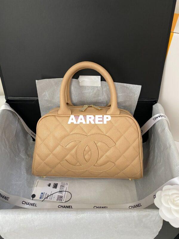 Replica Chanel CC Vintage Bowling Bag Caviar Leather AS3034 Beige
