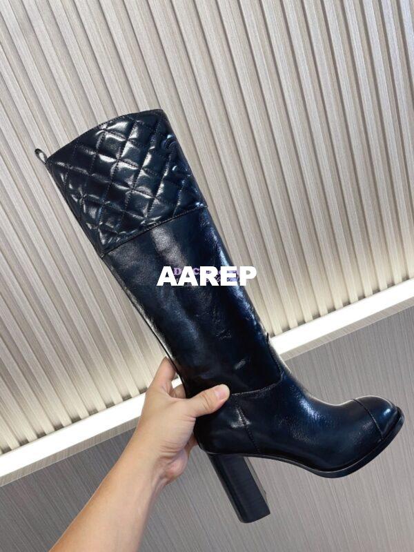 Replica Chanel 23K Shiny Aged Lambskin High Boots Heel 9cm G45200 Black 9