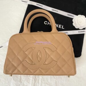 Replica Chanel CC Vintage Bowling Bag Caviar Leather AS3034 Beige 2