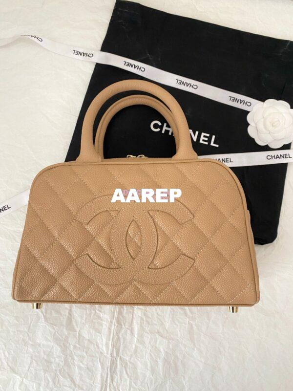 Replica Chanel CC Vintage Bowling Bag Caviar Leather AS3034 Beige 2