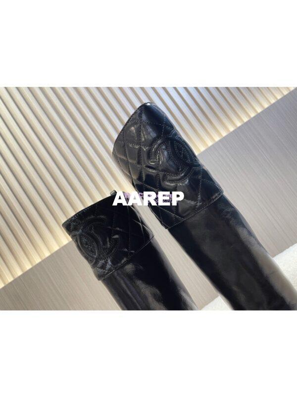 Replica Chanel 23K Shiny Aged Lambskin High Boots Heel 9cm G45200 Black 11