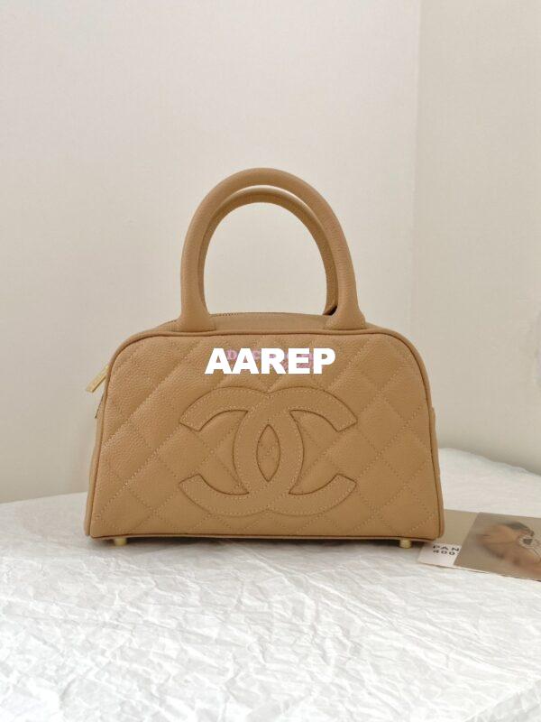 Replica Chanel CC Vintage Bowling Bag Caviar Leather AS3034 Beige 3