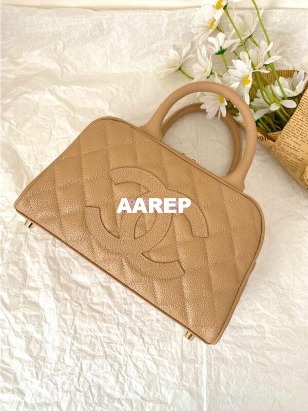 Replica Chanel CC Vintage Bowling Bag Caviar Leather AS3034 Beige 5