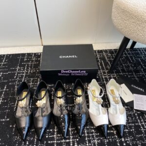 Replica Chanel Pointed Toe Mary Jane Mules with Pearl Camellia 993145 2