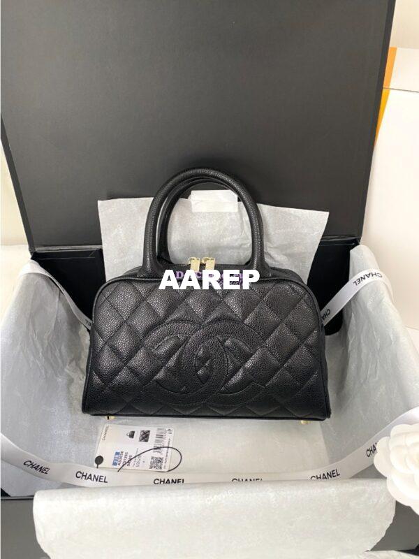 Replica Chanel CC Vintage Bowling Bag Caviar Leather AS3034 Black