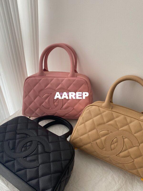 Replica Chanel CC Vintage Bowling Bag Caviar Leather AS3034 Black 2