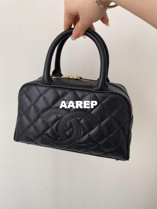Replica Chanel CC Vintage Bowling Bag Caviar Leather AS3034 Black 4