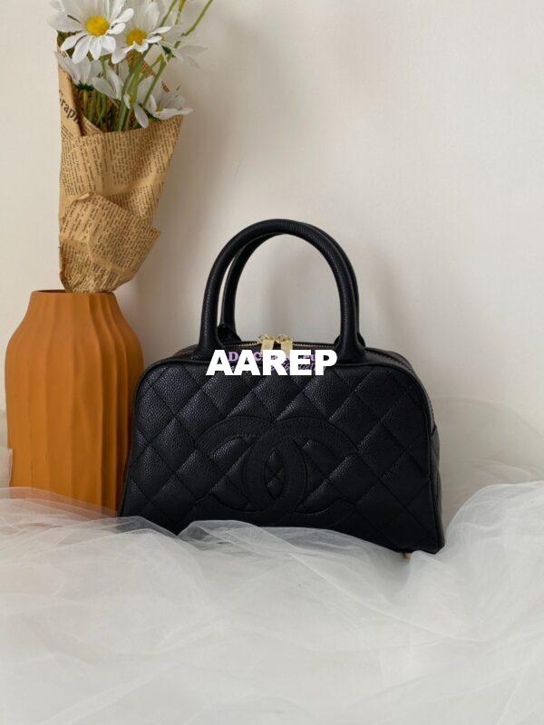 Replica Chanel CC Vintage Bowling Bag Caviar Leather AS3034 Black 6