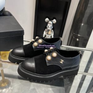 Replica Chanel Pearl Embellished Calfskin & Velvet Lace Up G36227 2