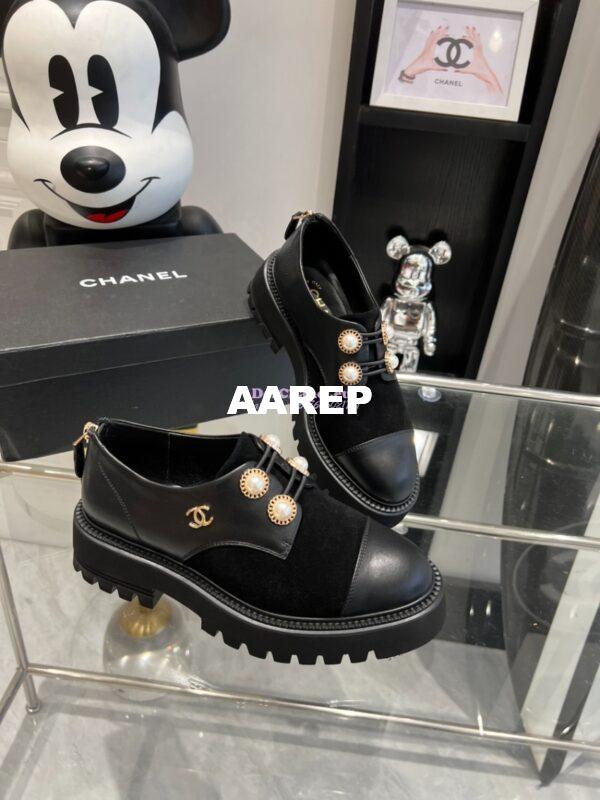 Replica Chanel Pearl Embellished Calfskin & Velvet Lace Up G36227 5
