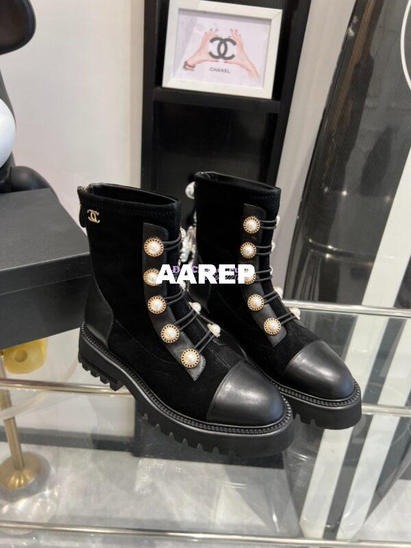 Replica Chanel Pearl Embellished Calfskin & Velvet Boots G36220