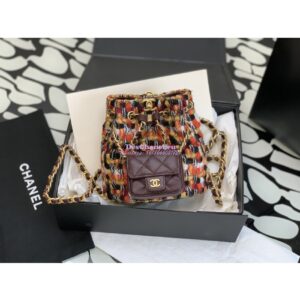 Replica Chanel 23C Small Backpack Wool Tweed & Lambskin AS3947 Dark Purple Orange & Multicolor