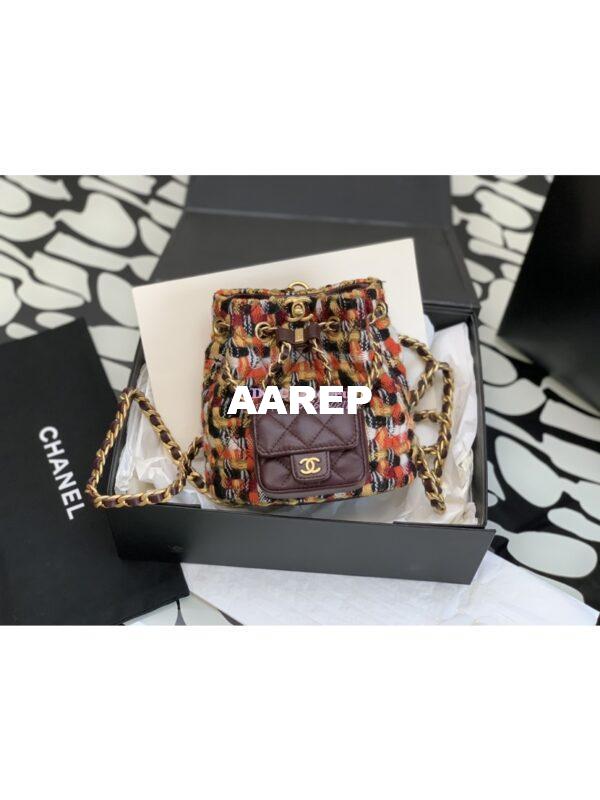 Replica Chanel 23C Small Backpack Wool Tweed & Lambskin AS3947 Dark Purple Orange & Multicolor