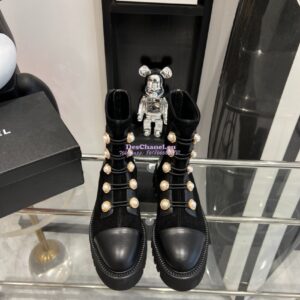 Replica Chanel Pearl Embellished Calfskin & Velvet Boots G36220 2