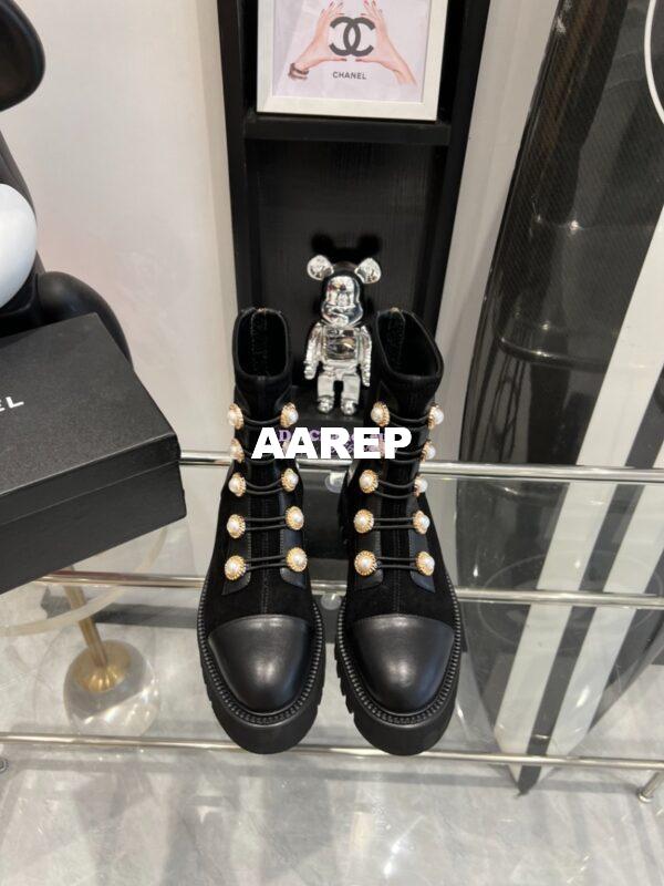 Replica Chanel Pearl Embellished Calfskin & Velvet Boots G36220 2