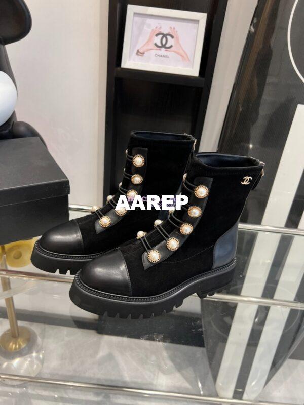 Replica Chanel Pearl Embellished Calfskin & Velvet Boots G36220 3