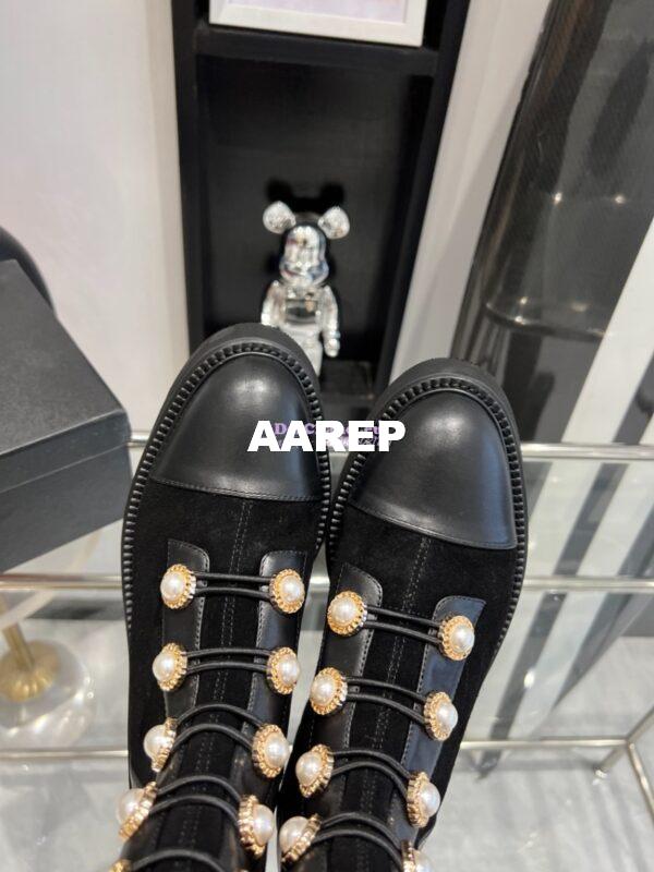 Replica Chanel Pearl Embellished Calfskin & Velvet Boots G36220 4