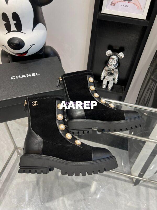 Replica Chanel Pearl Embellished Calfskin & Velvet Boots G36220 5