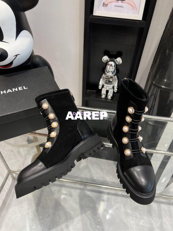 Replica Chanel Pearl Embellished Calfskin & Velvet Boots G36220 6