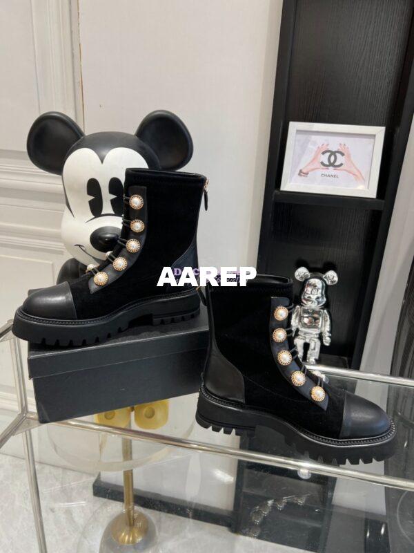 Replica Chanel Pearl Embellished Calfskin & Velvet Boots G36220 8