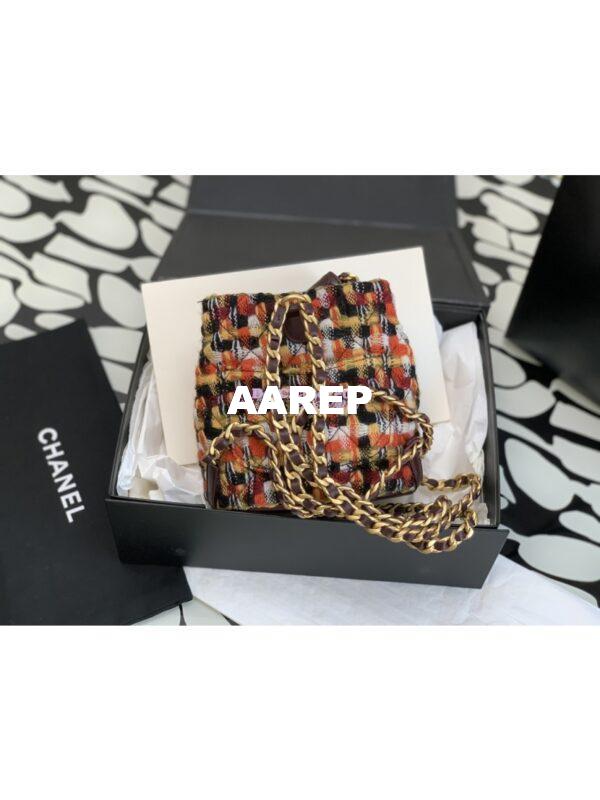 Replica Chanel 23C Small Backpack Wool Tweed & Lambskin AS3947 Dark Purple Orange & Multicolor 7