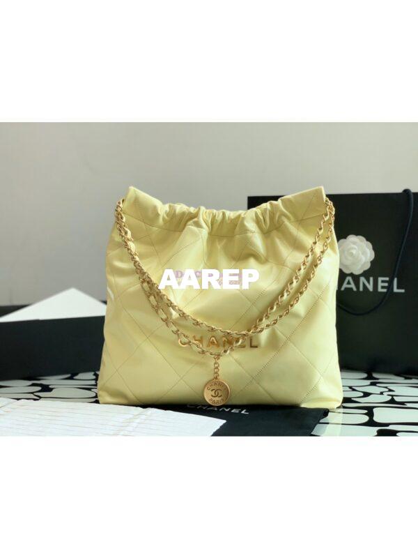 Replica Chanel 22 Handbag Shiny Calfskin & Gold Metal AS3260 AS3261 Light Yellow 3