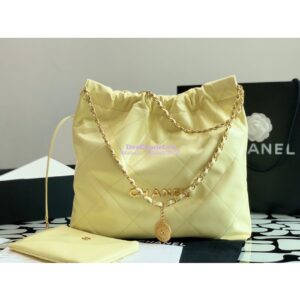 Replica Chanel 22 Handbag Shiny Calfskin & Gold Metal AS3260 AS3261 Light Yellow 2
