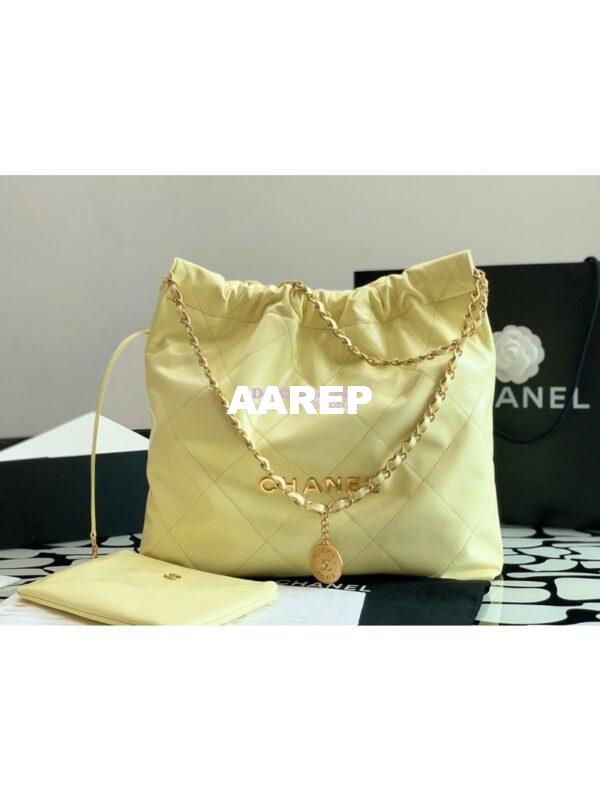 Replica Chanel 22 Handbag Shiny Calfskin & Gold Metal AS3260 AS3261 Light Yellow 4