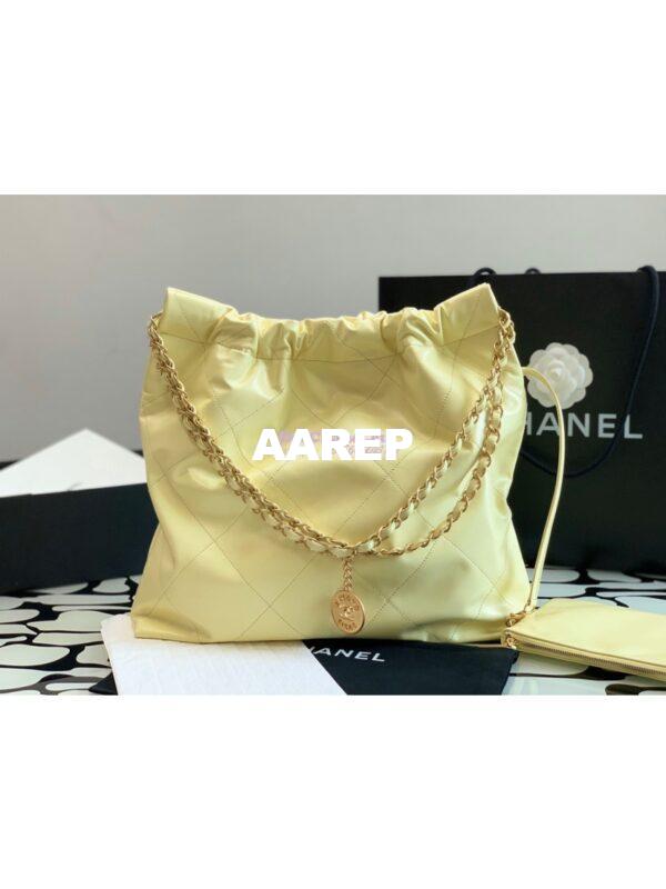Replica Chanel 22 Handbag Shiny Calfskin & Gold Metal AS3260 AS3261 Light Yellow 11