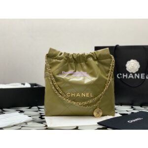 Replica Chanel 22 Handbag Shiny Calfskin & Gold Metal AS3260 AS3261 Green Khaki
