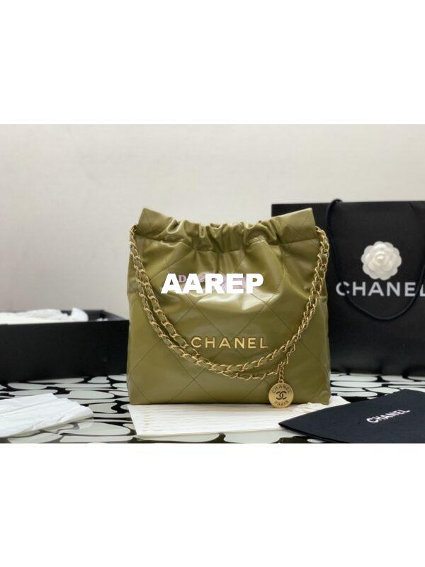 Replica Chanel 22 Handbag Shiny Calfskin & Gold Metal AS3260 AS3261 Green Khaki 3