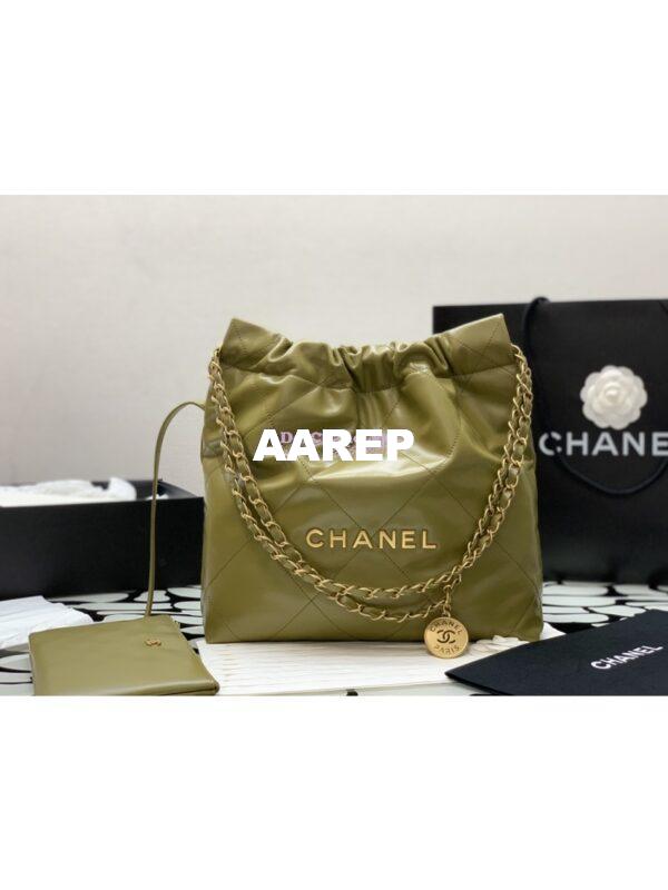 Replica Chanel 22 Handbag Shiny Calfskin & Gold Metal AS3260 AS3261 Green Khaki 4