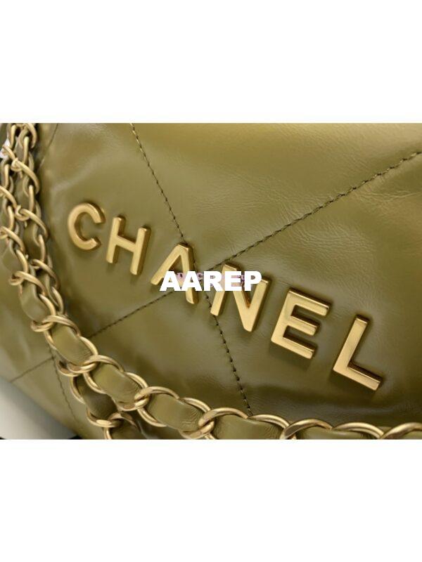 Replica Chanel 22 Handbag Shiny Calfskin & Gold Metal AS3260 AS3261 Green Khaki 7