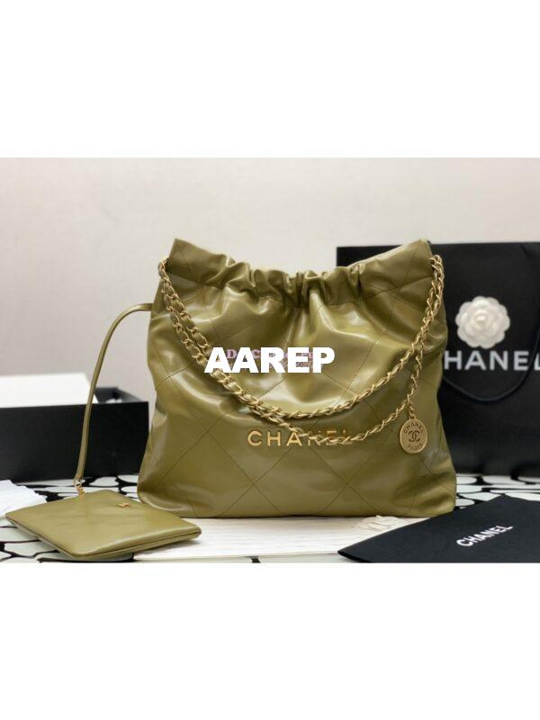 Replica Chanel 22 Handbag Shiny Calfskin & Gold Metal AS3260 AS3261 Green Khaki 12