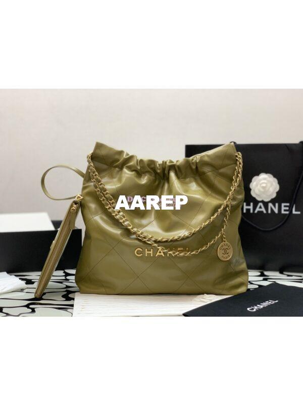 Replica Chanel 22 Handbag Shiny Calfskin & Gold Metal AS3260 AS3261 Green Khaki 13