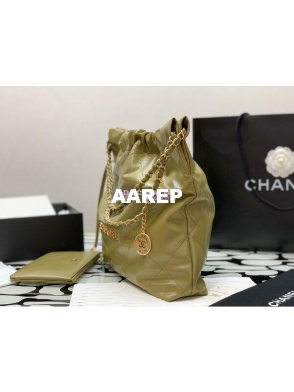 Replica Chanel 22 Handbag Shiny Calfskin & Gold Metal AS3260 AS3261 Green Khaki 14