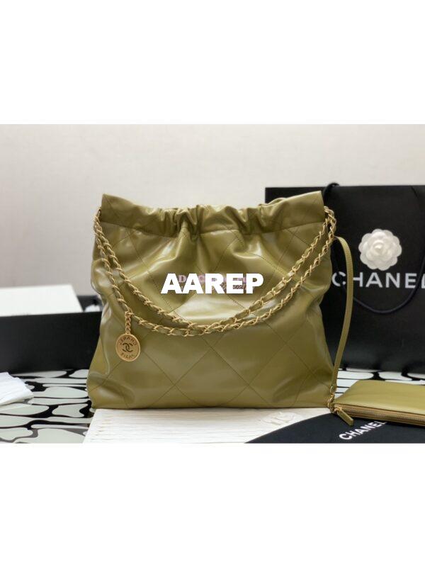 Replica Chanel 22 Handbag Shiny Calfskin & Gold Metal AS3260 AS3261 Green Khaki 17