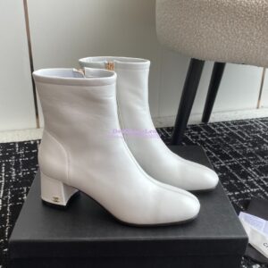 Replica Chanel Ankle Boots Stretch Lambskin G39166 White
