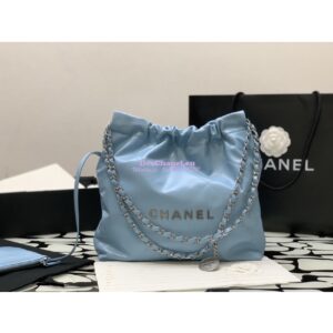 Replica Chanel 22 Handbag Shiny Calfskin & Silver Metal AS3260 AS3261 Light Blue 2