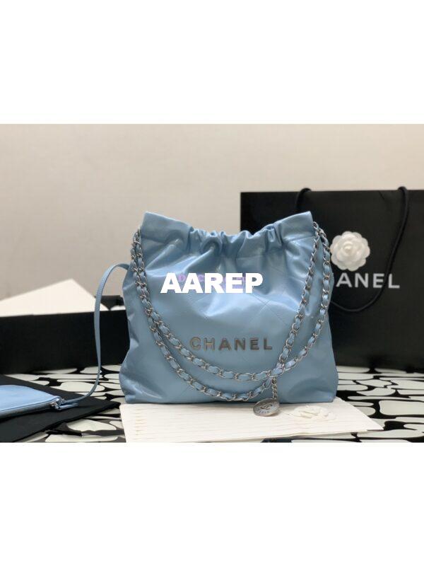 Replica Chanel 22 Handbag Shiny Calfskin & Silver Metal AS3260 AS3261 Light Blue 2