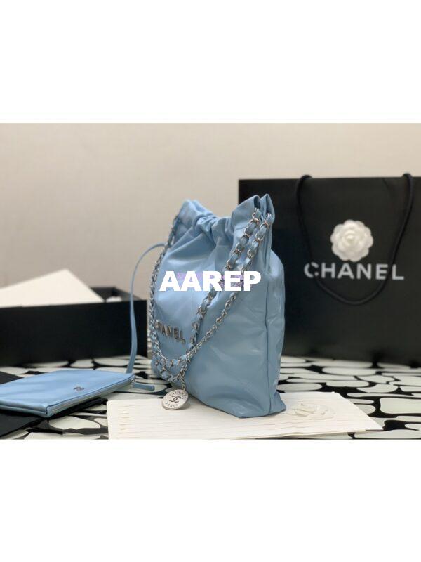Replica Chanel 22 Handbag Shiny Calfskin & Silver Metal AS3260 AS3261 Light Blue 4