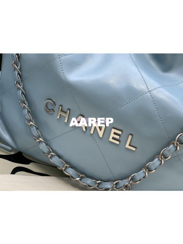 Replica Chanel 22 Handbag Shiny Calfskin & Silver Metal AS3260 AS3261 Light Blue 5