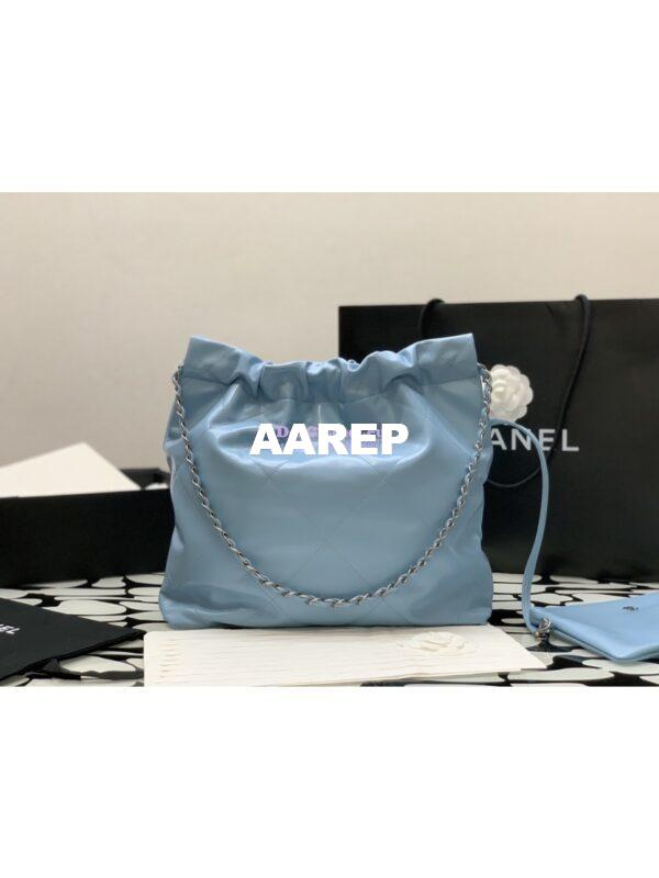 Replica Chanel 22 Handbag Shiny Calfskin & Silver Metal AS3260 AS3261 Light Blue 9