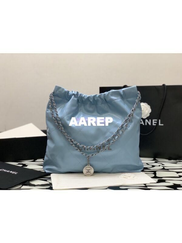 Replica Chanel 22 Handbag Shiny Calfskin & Silver Metal AS3260 AS3261 Light Blue 10